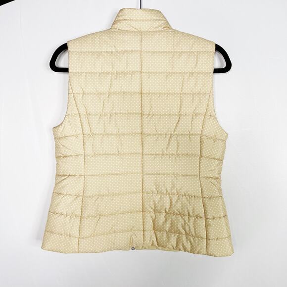 LOFT Polka Dot Quilted Puffer Vest XSmall XS Yellow White Full Zip Womens - Picture 2 of 8